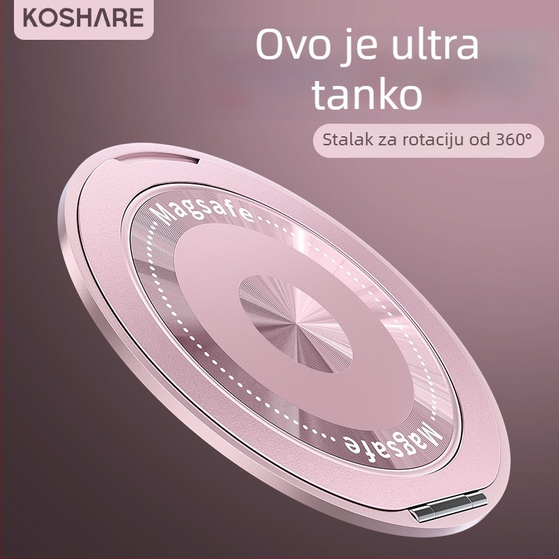 Sklopiva držač za telefon s magnetskim prstenom i stražnjom naljepnicom, kompatibilan s Apple, Huawei i Xiaomi, metal i plast