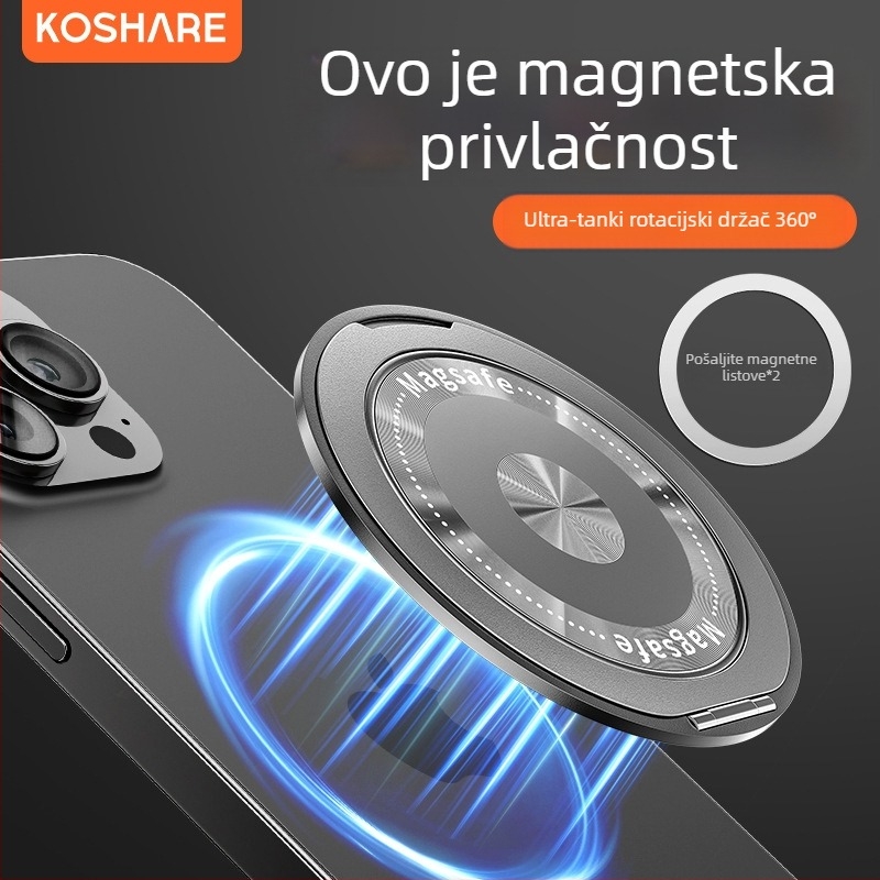Sklopiva držač za telefon s magnetskim prstenom i stražnjom naljepnicom, kompatibilan s Apple, Huawei i Xiaomi, metal i plast