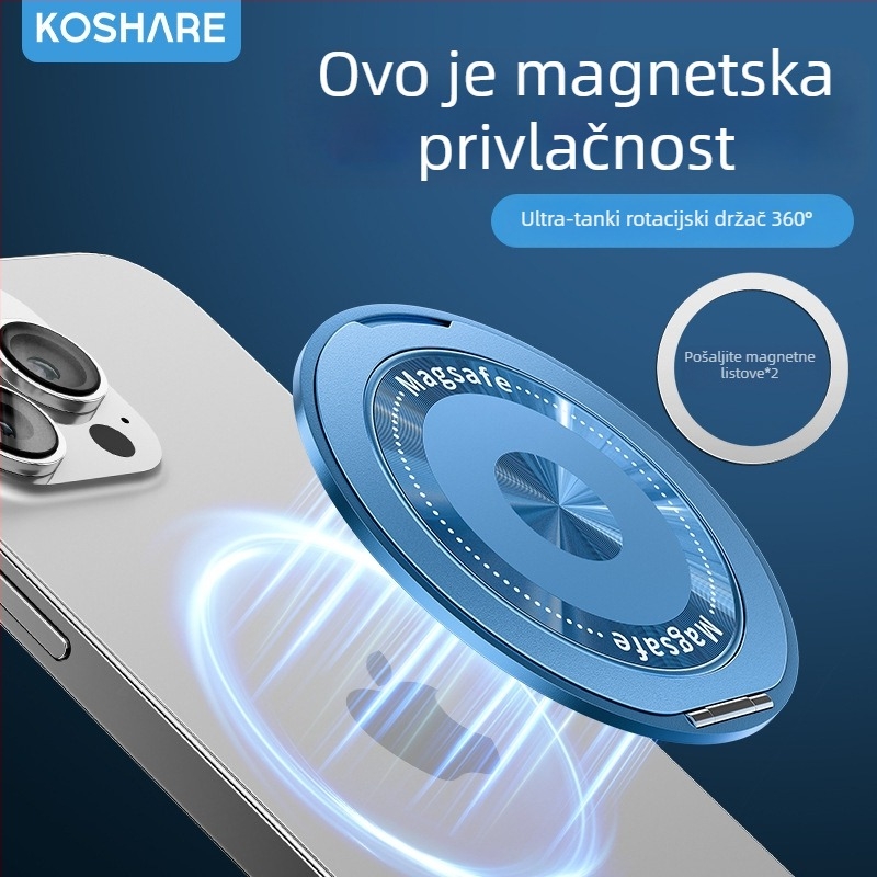 Sklopiva držač za telefon s magnetskim prstenom i stražnjom naljepnicom, kompatibilan s Apple, Huawei i Xiaomi, metal i plast