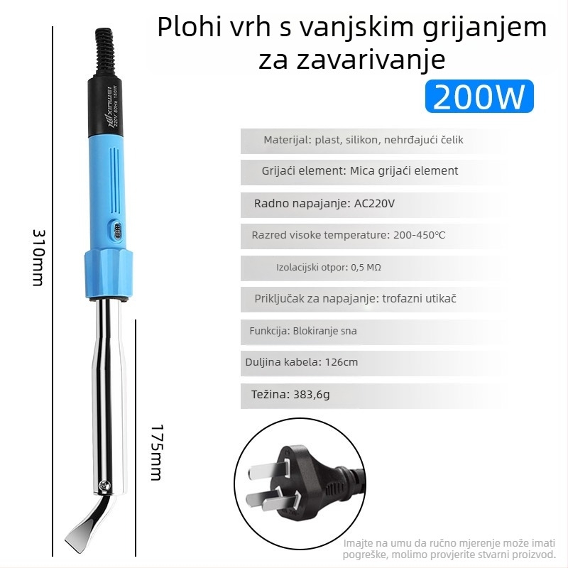 Električno lemilo s bakrenim vrhom, podesiva temperatura 200–450°C, 220V, duljina 235 mm, snaga 30–300W