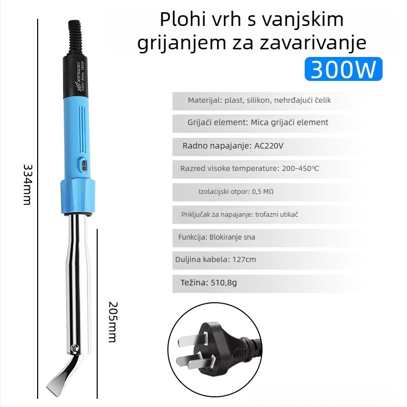 Električno lemilo s bakrenim vrhom, podesiva temperatura 200–450°C, 220V, duljina 235 mm, snaga 30–300W