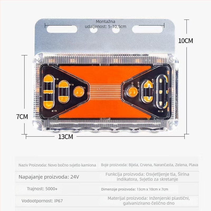 LED bočna svjetiljka za kamione, 12V/24V, 10W, PC kućište, za velike kamione i poluprikolice