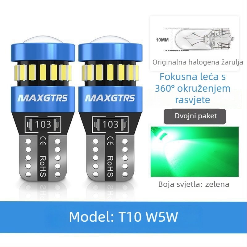 12V T10 LED žarulja s lećom za W5W poziciono svjetlo i svjetlo registarske pločice – universalni plug-in