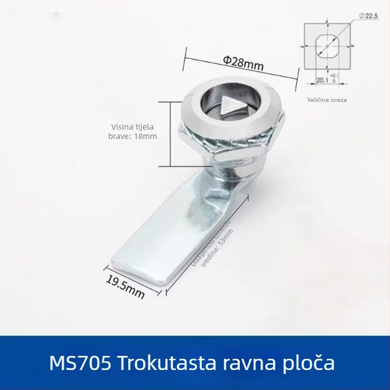 MS705 trokutasti zaključak s cilindričnim jezgrom; tijelo od željeza; za vrata od aluminijske legure; ugradnja utorom; bez ključa