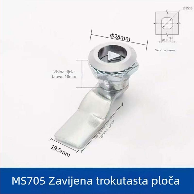 MS705 trokutasti zaključak s cilindričnim jezgrom; tijelo od željeza; za vrata od aluminijske legure; ugradnja utorom; bez ključa