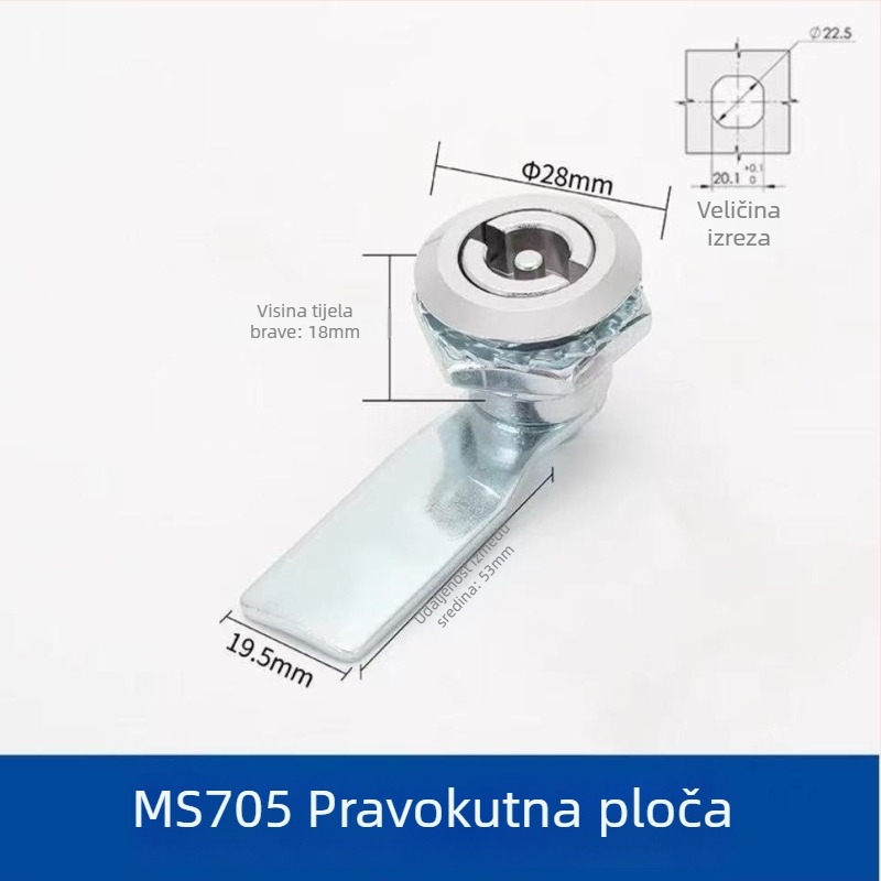 MS705 trokutasti zaključak s cilindričnim jezgrom; tijelo od željeza; za vrata od aluminijske legure; ugradnja utorom; bez ključa