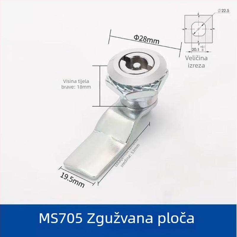 MS705 trokutasti zaključak s cilindričnim jezgrom; tijelo od željeza; za vrata od aluminijske legure; ugradnja utorom; bez ključa