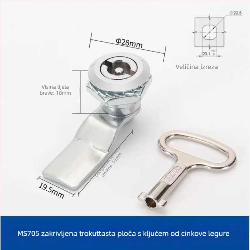 MS705 trokutasti zaključak s cilindričnim jezgrom; tijelo od željeza; za vrata od aluminijske legure; ugradnja utorom; bez ključa