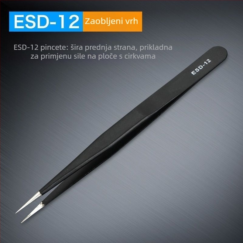 Antistatične pinze od nehrđajućeg čelika s preciznim zavijenim vrhom za zavarivanje elektroničkih komponenti