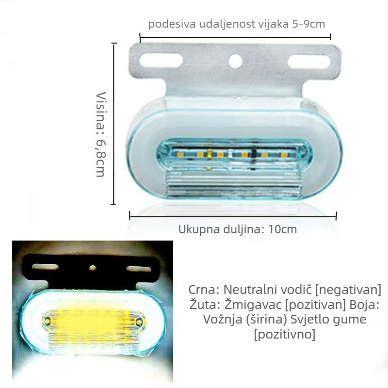 LED bočna marker svjetla za kamione, vodootporna, 12/24V, IP67, Materijal: željezna ploča + ABS kućište, Životni vijek 50000 h