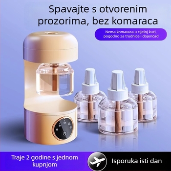 Električni repelent za komarce (tekućina/tableta) s LED, pogodno za 31–40 m², radno vrijeme 3–6 h, ugrađena baterija