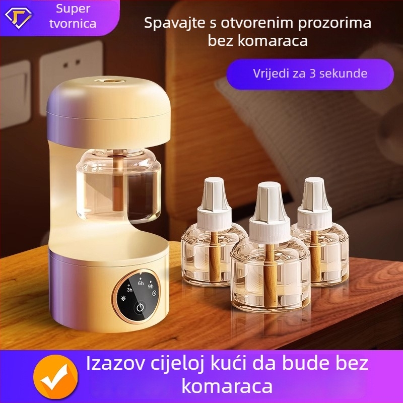 Električni repelent za komarce (tekućina/tableta) s LED, pogodno za 31–40 m², radno vrijeme 3–6 h, ugrađena baterija
