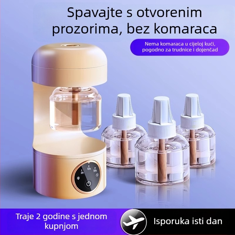 Električni repelent za komarce (tekućina/tableta) s LED, pogodno za 31–40 m², radno vrijeme 3–6 h, ugrađena baterija