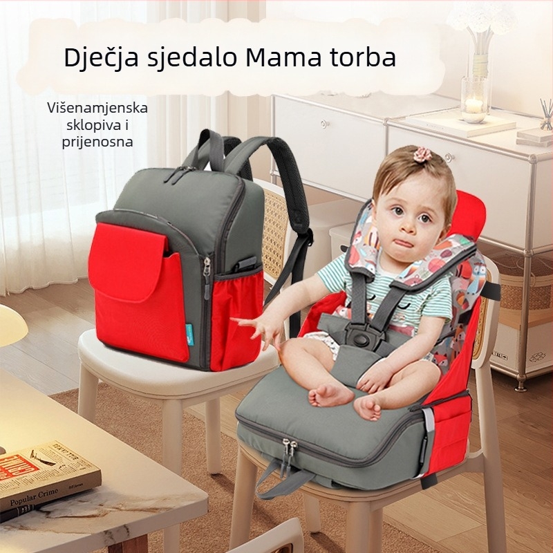 Prijenosna sklopiva višefunkcionalna torba za mamu, velika zapremina za nošenje beba, dječji stol za hranjenje, može se koristiti u automobilu — Oxford platno, najlon podstava, uzorak životinjskog motiva, zakrivljeni remen za rame