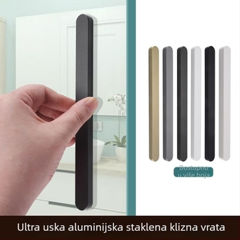 Kuka za klizna vrata - samolepljiva, bez bušenja, aluminijska s anodiziranim premazom, model: mala zlatna štapić ručka s utorom