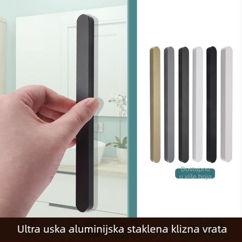 Kuka za klizna vrata - samolepljiva, bez bušenja, aluminijska s anodiziranim premazom, model: mala zlatna štapić ručka s utorom