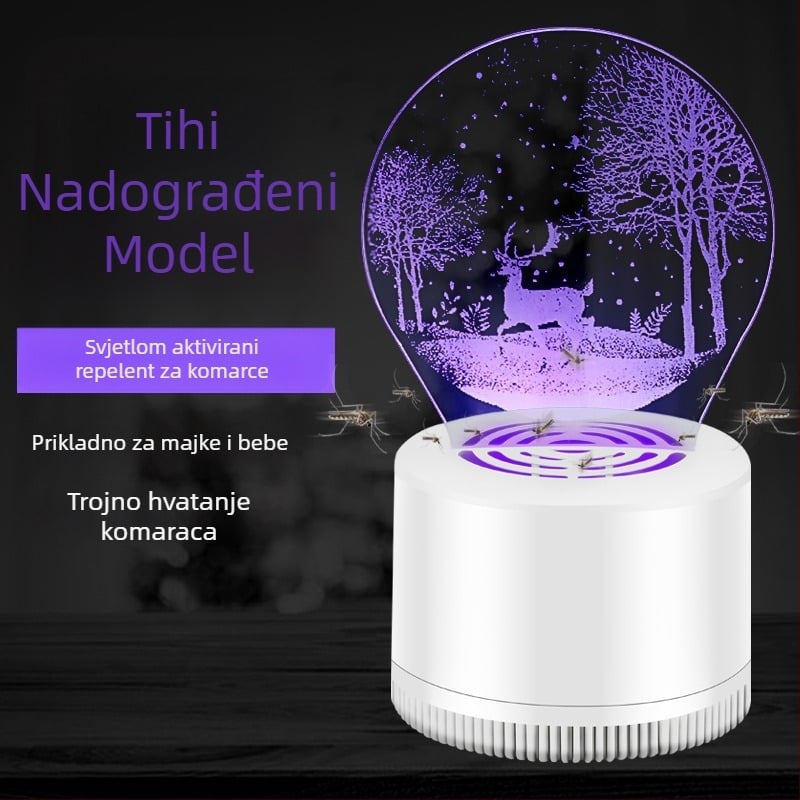 3D lampa za komarce – fotokatalitička unutarnja lampa, pogodna za prostorije do 20 m², kućište PP + akril, ne rotira, hvatanje komaraca svjetlosnim valom