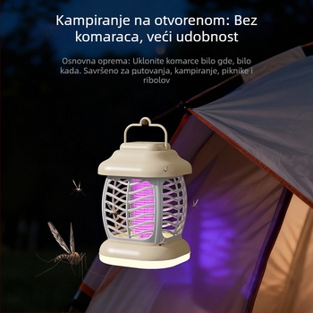 Lampa za ubijanje komaraca s električnim šokom — prijenosna USB napajana lampa za unutarnju i vanjsku upotrebu, UV lampa, pogodna za prostor do 20 m², kapacitet baterije do 500 mAh