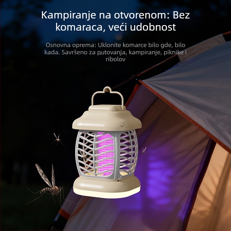 Lampa za ubijanje komaraca s električnim šokom — prijenosna USB napajana lampa za unutarnju i vanjsku upotrebu, UV lampa, pogodna za prostor do 20 m², kapacitet baterije do 500 mAh