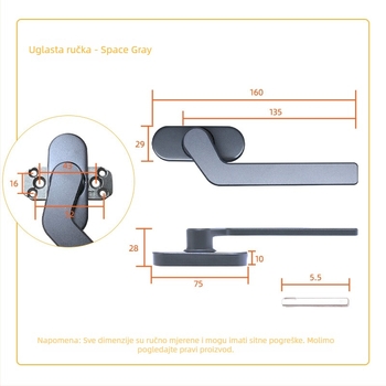 Aluminijska ručica za prozor, kvadratna osovina, model: ravna ili pomaknuta ručica, oksidirani završetak, moderni minimalistički stil