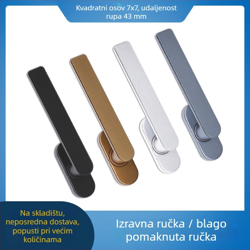 Aluminijska ručica za prozor, kvadratna osovina, model: ravna ili pomaknuta ručica, oksidirani završetak, moderni minimalistički stil