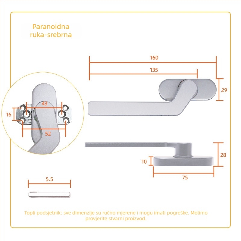 Aluminijska ručica za prozor, kvadratna osovina, model: ravna ili pomaknuta ručica, oksidirani završetak, moderni minimalistički stil