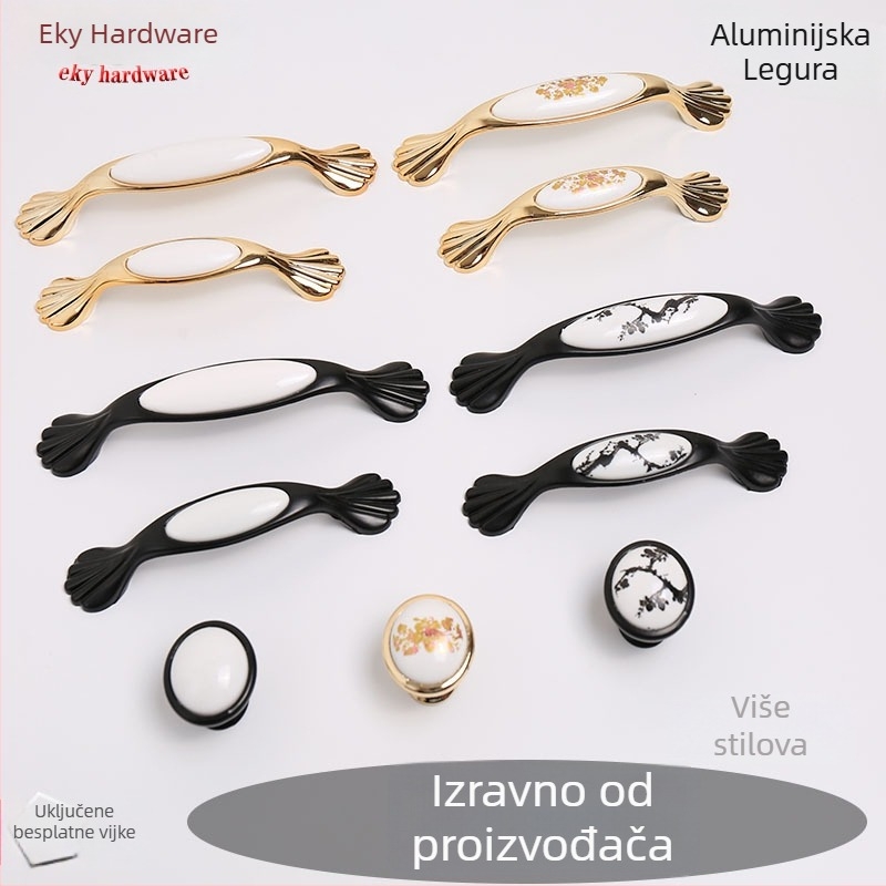 Kuka za vrata ormara i ormarića, tijelo od aluminijske legure s plastičnim umetkom, elektroplatinirani završni sloj, model YQ502