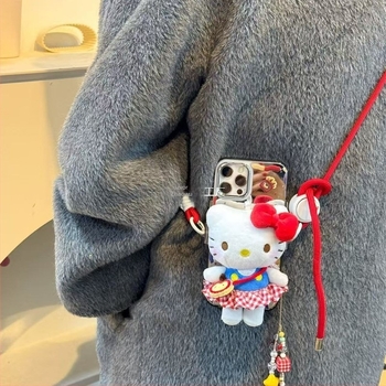 Lančić za mobitel s pliš Hello Kitty mačkom lutkom, najlonska vrpca, metalna kopča, ZHAOWU marka