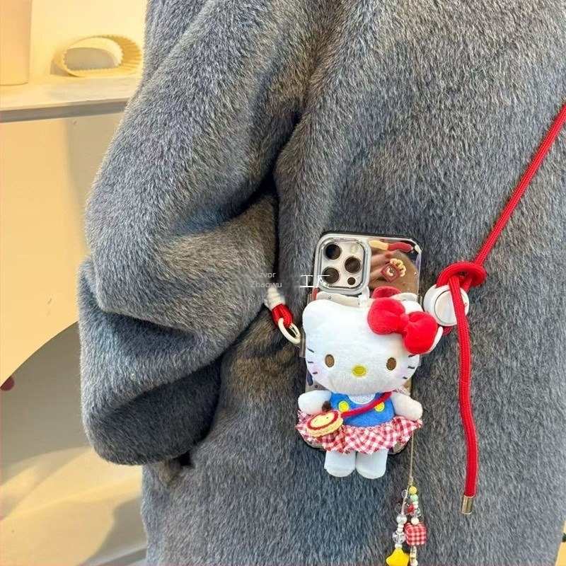 Lančić za mobitel s pliš Hello Kitty mačkom lutkom, najlonska vrpca, metalna kopča, ZHAOWU marka