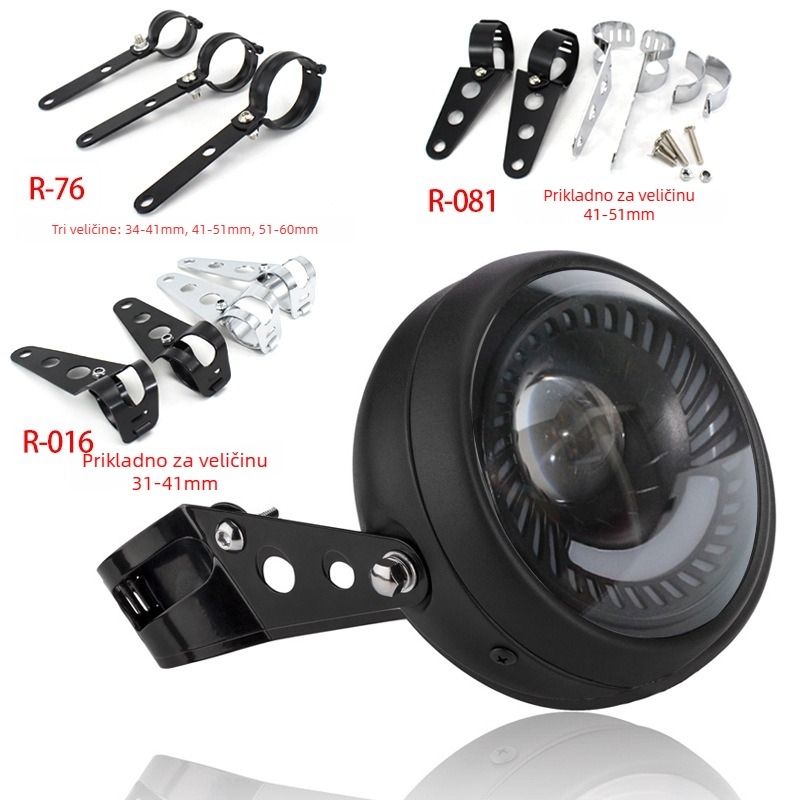 LED prednje svjetlo za motocikle i električna vozila s nosačem, matno sjenilo, 12V, IP23, 2W, izrađeno od željeza, model A-033