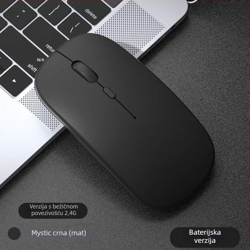 Tiha optička bežična mišić s bežičnim punjenjem, dvostruki način Bluetooth i USB za ured i esport