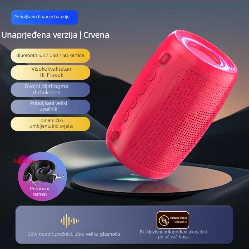 Bežični Bluetooth zvučnik za vanjsku upotrebu, prenosni, IPX7 vodootporan, 3W, Bluetooth 5.3, 100 Hz–20 kHz