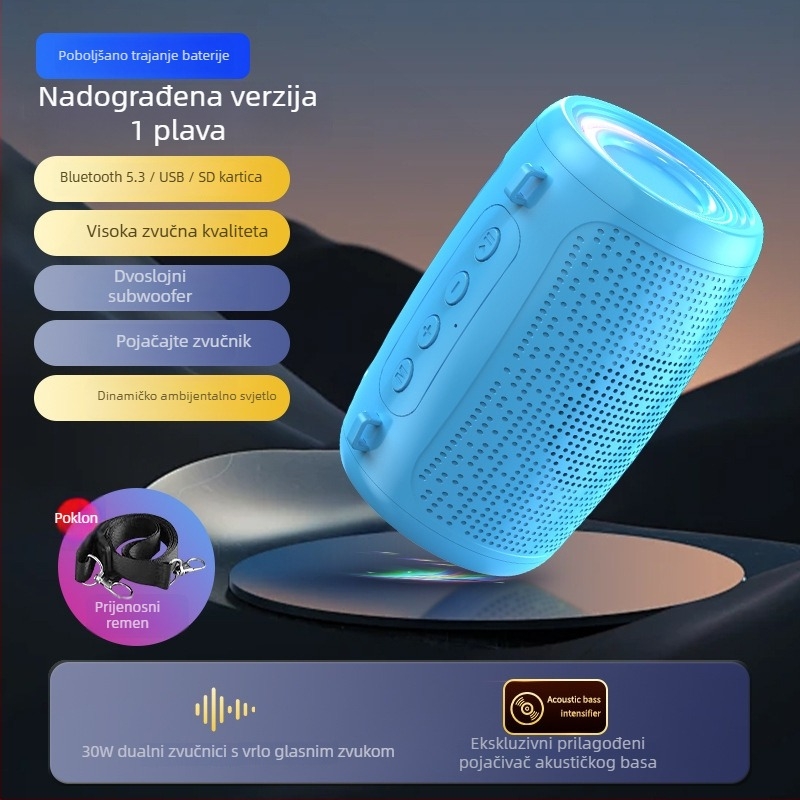 Bežični Bluetooth zvučnik za vanjsku upotrebu, prenosni, IPX7 vodootporan, 3W, Bluetooth 5.3, 100 Hz–20 kHz