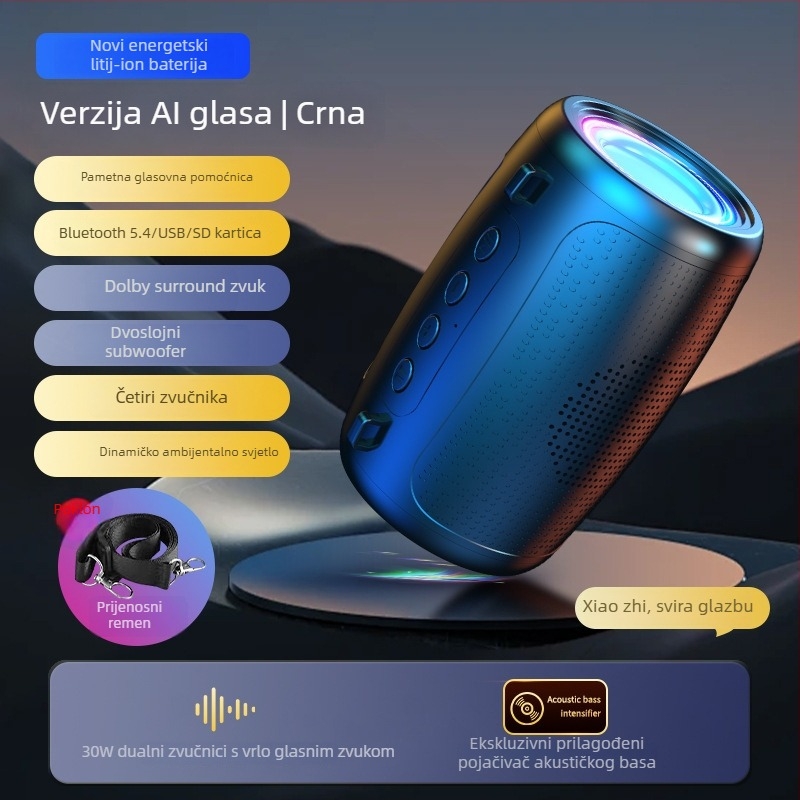 Bežični Bluetooth zvučnik za vanjsku upotrebu, prenosni, IPX7 vodootporan, 3W, Bluetooth 5.3, 100 Hz–20 kHz