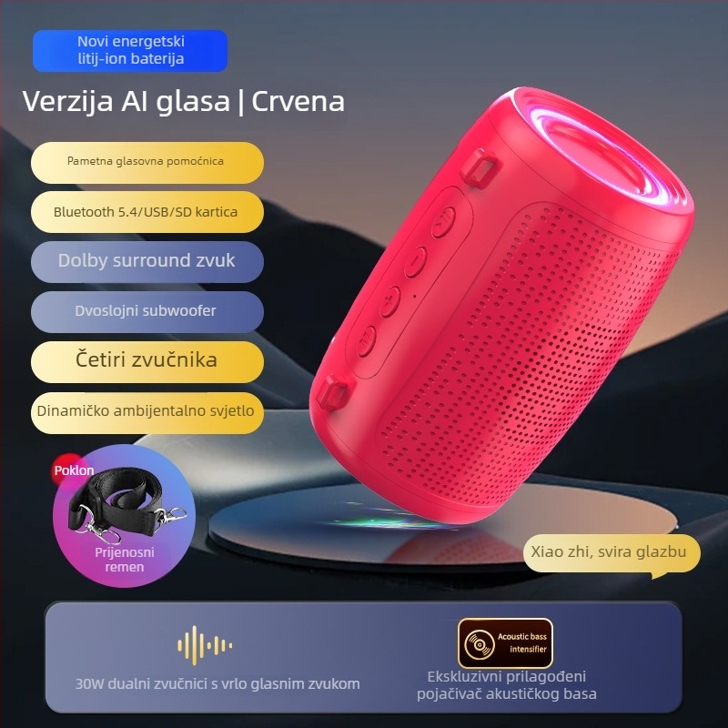 Bežični Bluetooth zvučnik za vanjsku upotrebu, prenosni, IPX7 vodootporan, 3W, Bluetooth 5.3, 100 Hz–20 kHz