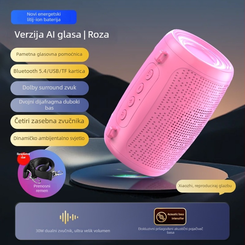 Bežični Bluetooth zvučnik za vanjsku upotrebu, prenosni, IPX7 vodootporan, 3W, Bluetooth 5.3, 100 Hz–20 kHz