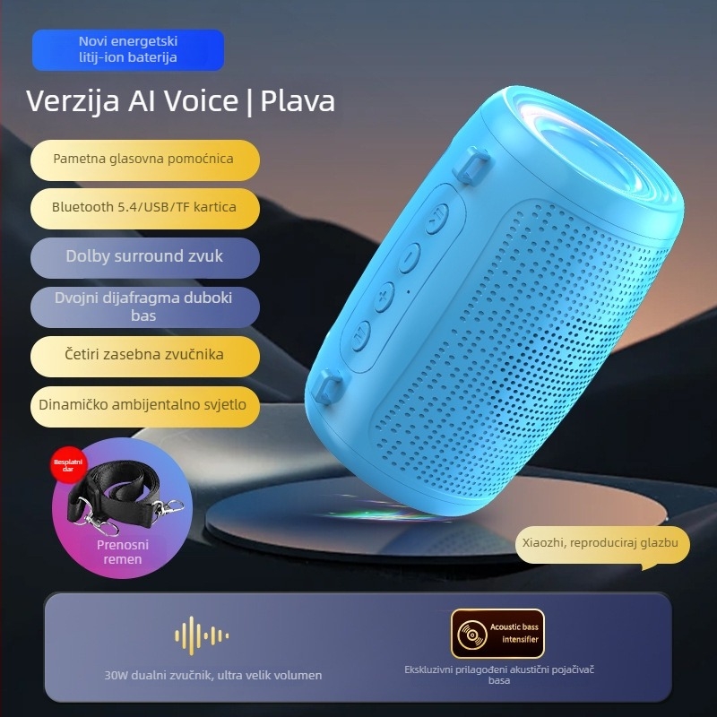 Bežični Bluetooth zvučnik za vanjsku upotrebu, prenosni, IPX7 vodootporan, 3W, Bluetooth 5.3, 100 Hz–20 kHz