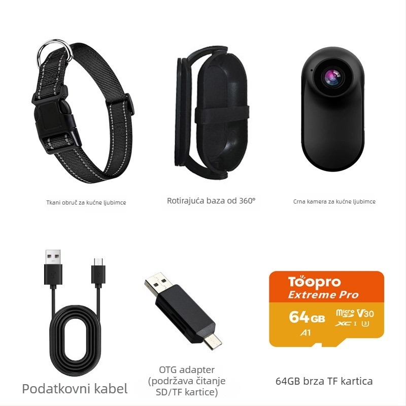Kamera za kućne ljubimce na ogrlici - 1080P/720P video, CMOS senzor, 0,96-inčni LCD, MicroSD kartica, elektronička stabilizacija slike
