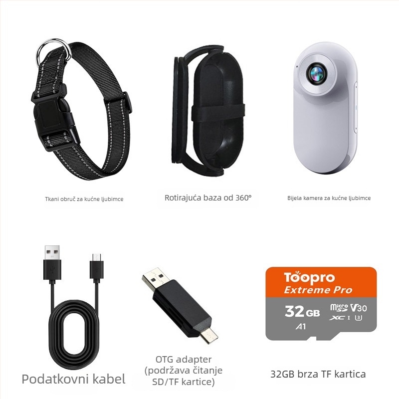Kamera za kućne ljubimce na ogrlici - 1080P/720P video, CMOS senzor, 0,96-inčni LCD, MicroSD kartica, elektronička stabilizacija slike