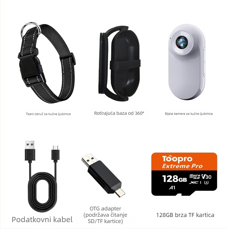 Kamera za kućne ljubimce na ogrlici - 1080P/720P video, CMOS senzor, 0,96-inčni LCD, MicroSD kartica, elektronička stabilizacija slike