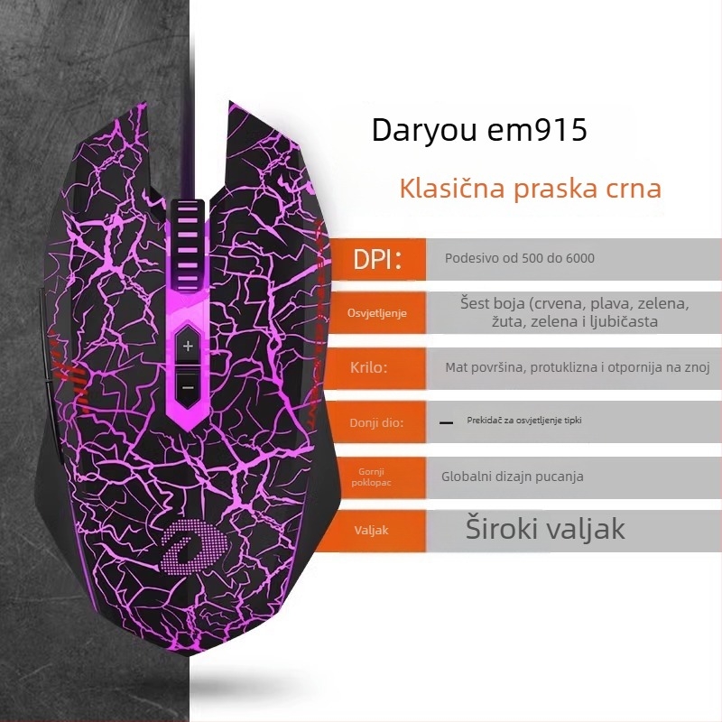 Žično optičko miš za gaming – 6 razina DPI, 4000 DPI, 8 tipki, USB, ergonomski