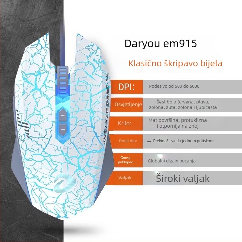 Žično optičko miš za gaming – 6 razina DPI, 4000 DPI, 8 tipki, USB, ergonomski