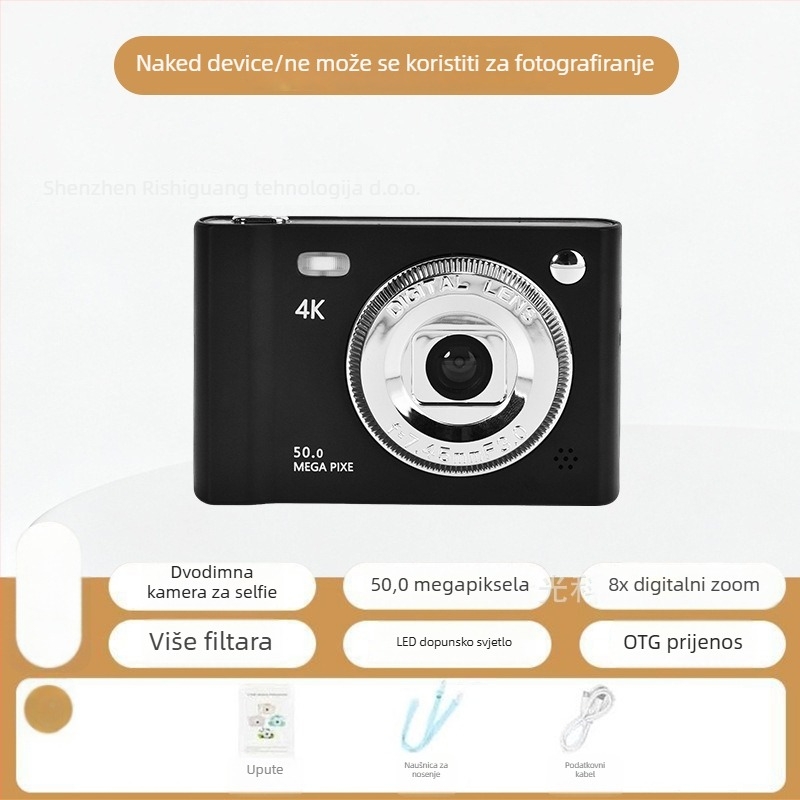 Selfie CCD digitalna kamera s dvostrukom kamerom, 1/1.7'' CCD senzor, 24 MP, 8x optički zum, 2,3'' LCD