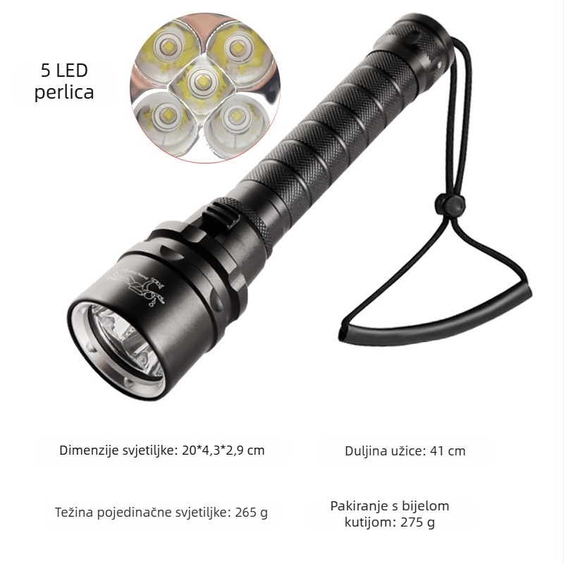 Bowen 3-LED svjetiljka za ronjenje i kampiranje, IPX8, 30W, 2200mAh, fiksni fokus