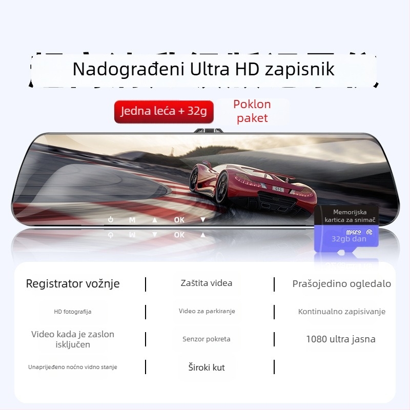 Automobilska dash kamera s prednjom i stražnjom kamerom, 360° panoramski prikaz, F2.0, 1080p, 4MP