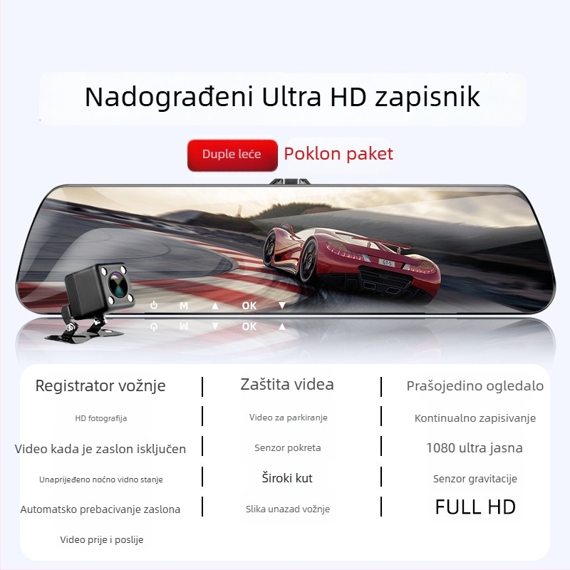 Automobilska dash kamera s prednjom i stražnjom kamerom, 360° panoramski prikaz, F2.0, 1080p, 4MP