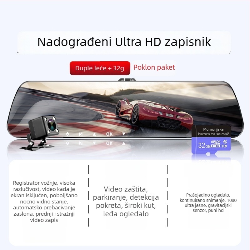 Automobilska dash kamera s prednjom i stražnjom kamerom, 360° panoramski prikaz, F2.0, 1080p, 4MP