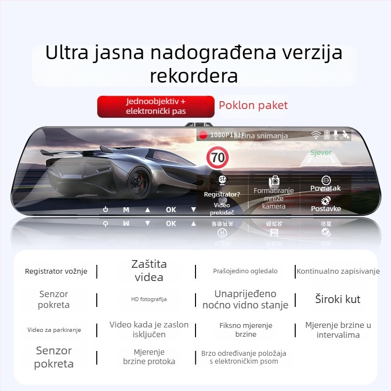 Automobilska dash kamera s prednjom i stražnjom kamerom, 360° panoramski prikaz, F2.0, 1080p, 4MP