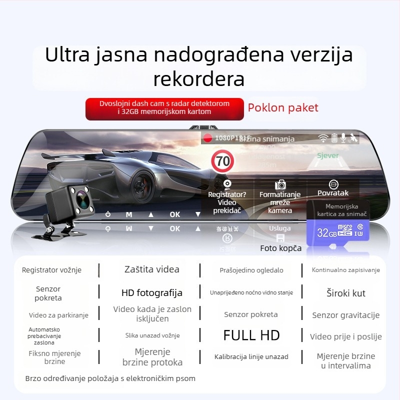 Automobilska dash kamera s prednjom i stražnjom kamerom, 360° panoramski prikaz, F2.0, 1080p, 4MP