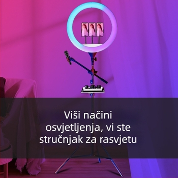 Kružna lampica za fotografiju i prijenos uživo – RGB svjetlo za dopunu, 10-50W, bezkorakno podešavanje, uspravna montaža